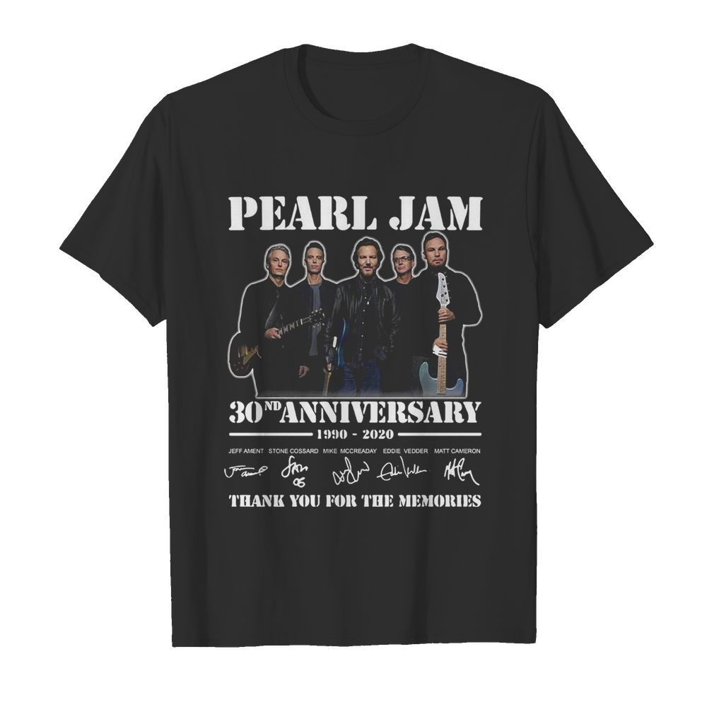 Pearl Jam 30th Anniversary 1990 2020 Signatures Thank You For The Memories shirt