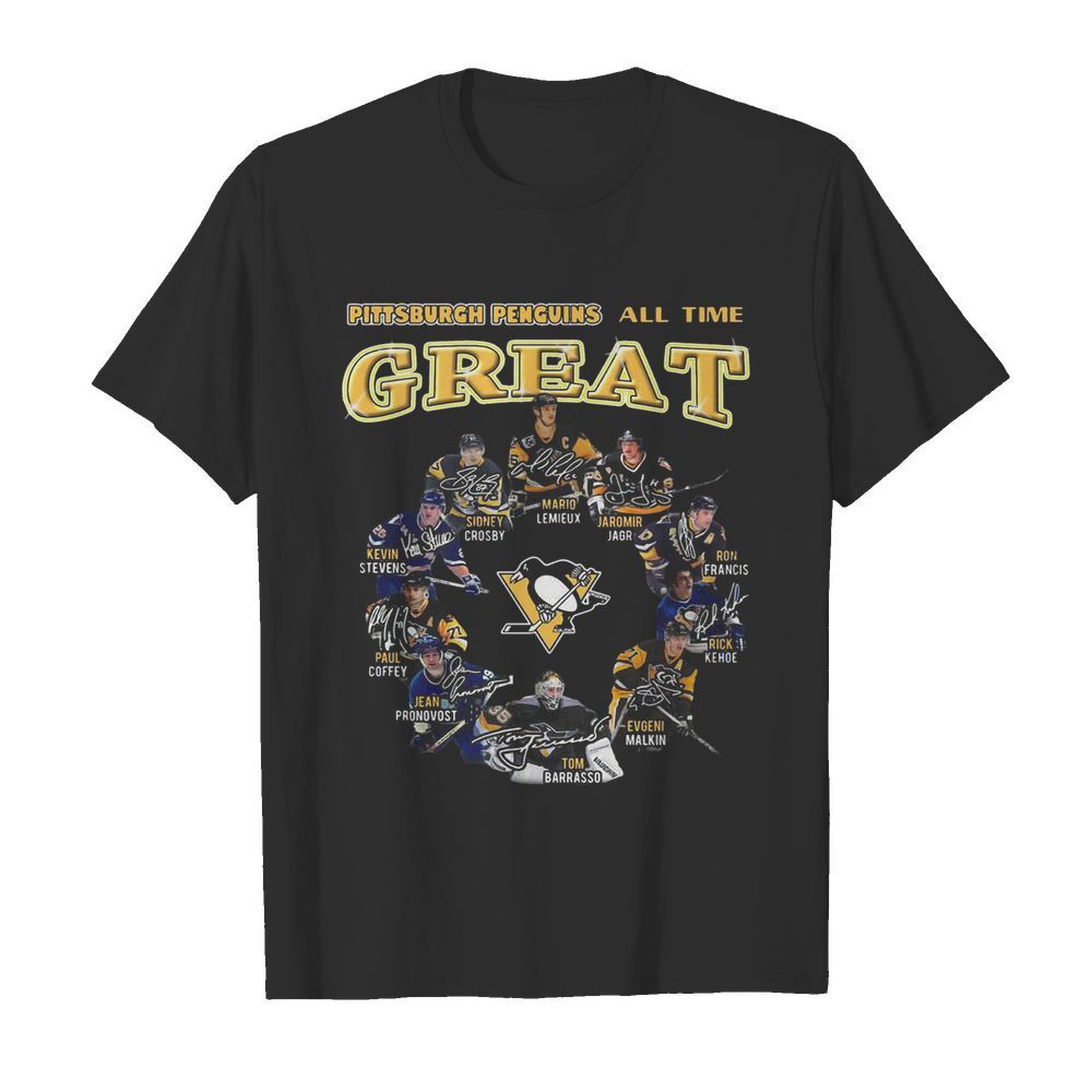 Pittsburgh Penguins All Time Great Mario Lemieux Jaromir Jagr Ron Francis Signatures shirt