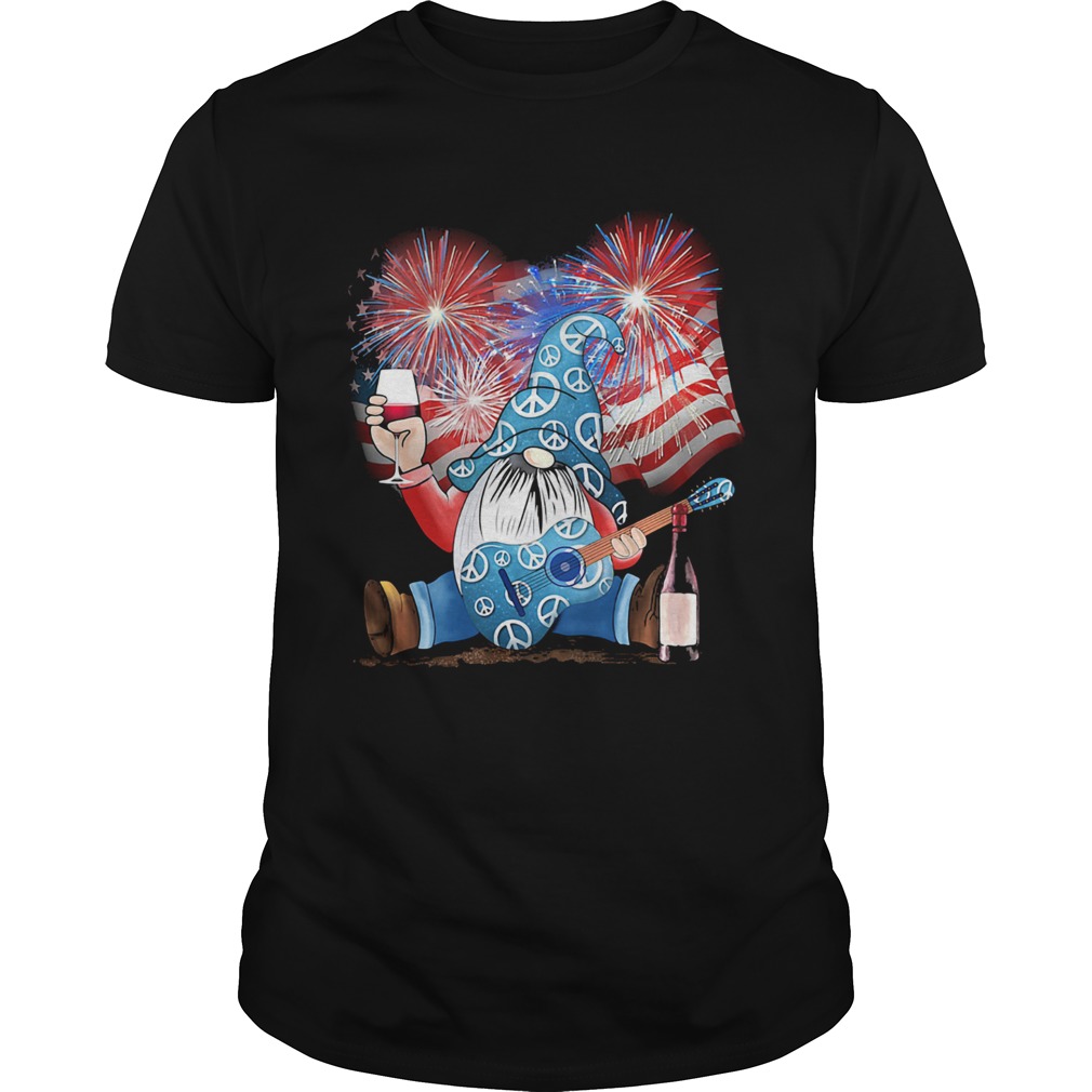 Santa wine guitar American flag veteran Independence Day shirt