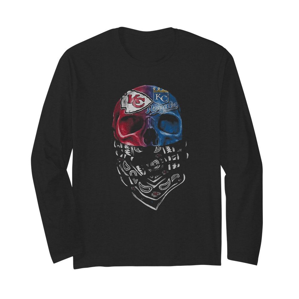 Skull kansas city chiefs and kansas city royals  Long Sleeved T-shirt 