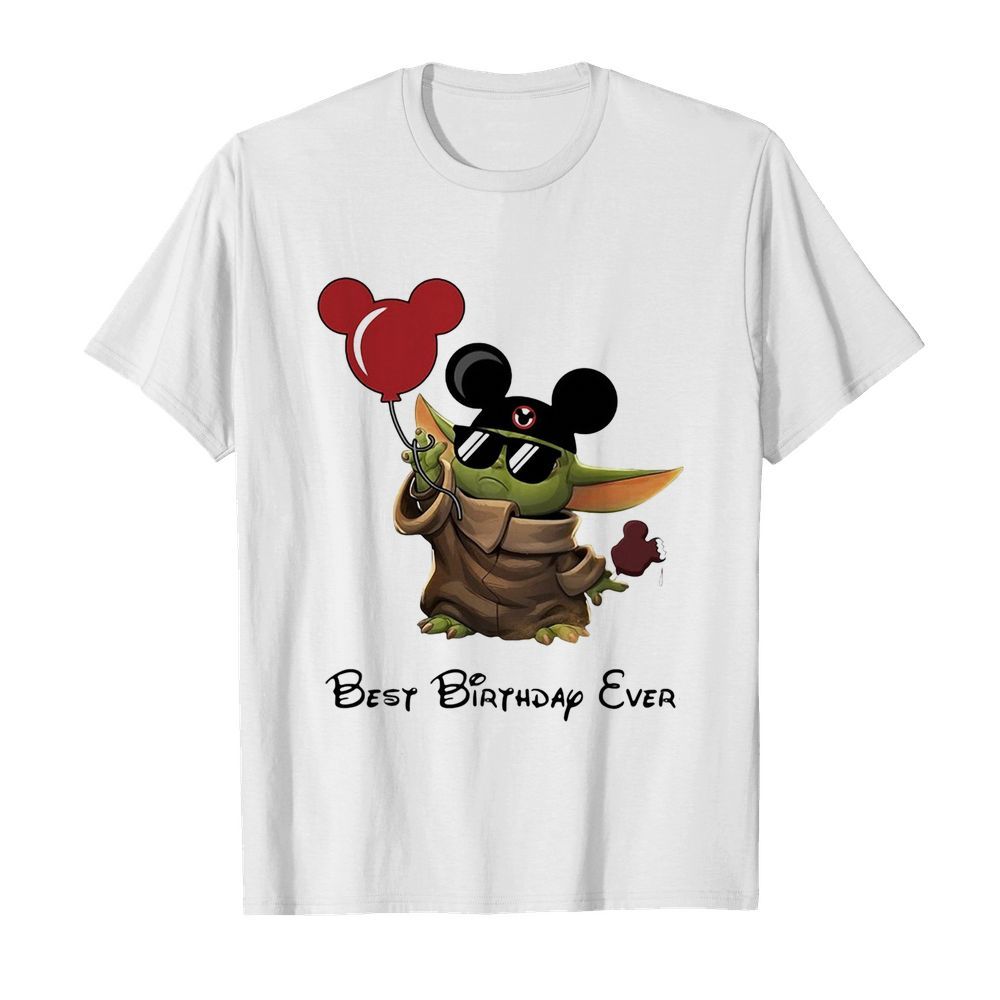 Star wars baby yoda holding balloon mickey mouse best birthday ever shirt