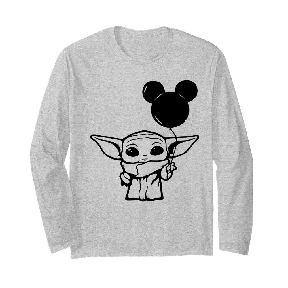 Star wars baby yoda holding balloon mickey mouse  Long Sleeved T-shirt 