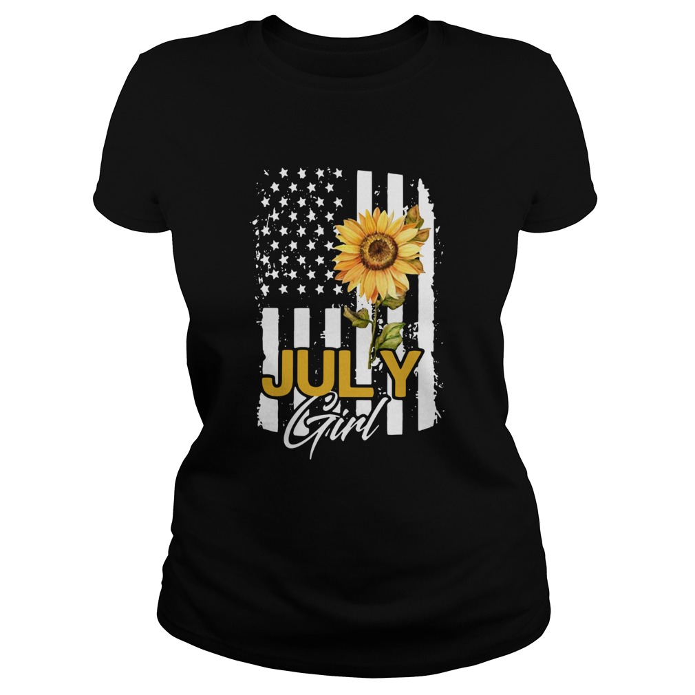 Sunflowers American Flag July Girl  Classic Ladies