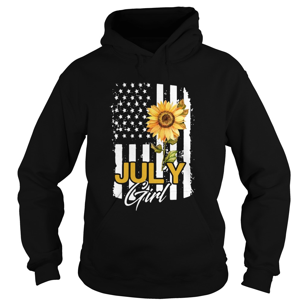 Sunflowers American Flag July Girl  Hoodie