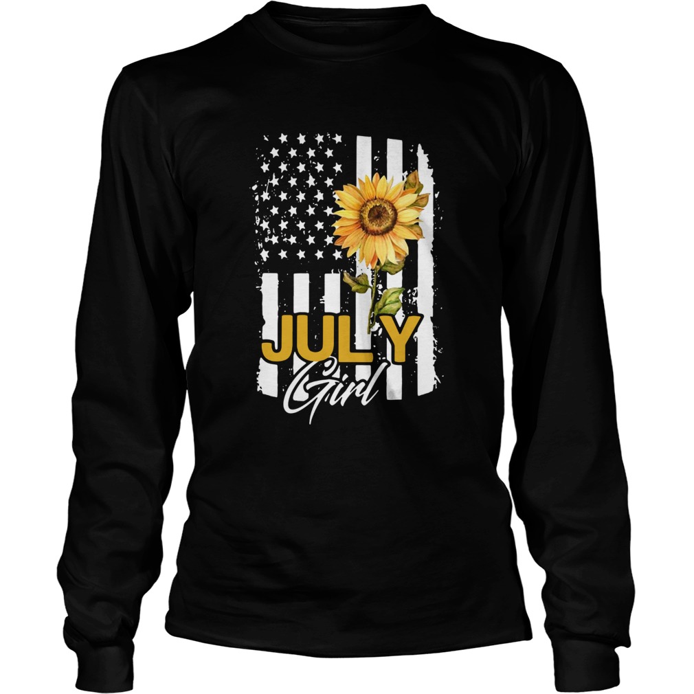 Sunflowers American Flag July Girl  Long Sleeve