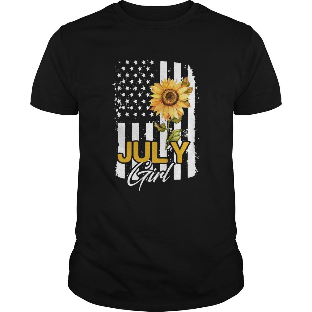 Sunflowers American Flag July Girl  Unisex