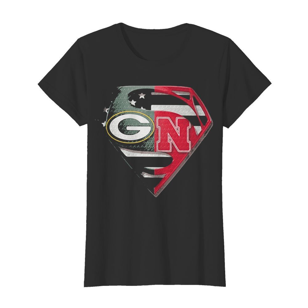 Superhero green bay packers and nebraska cornhuskers diamond american flag independence day  Classic Women's T-shirt