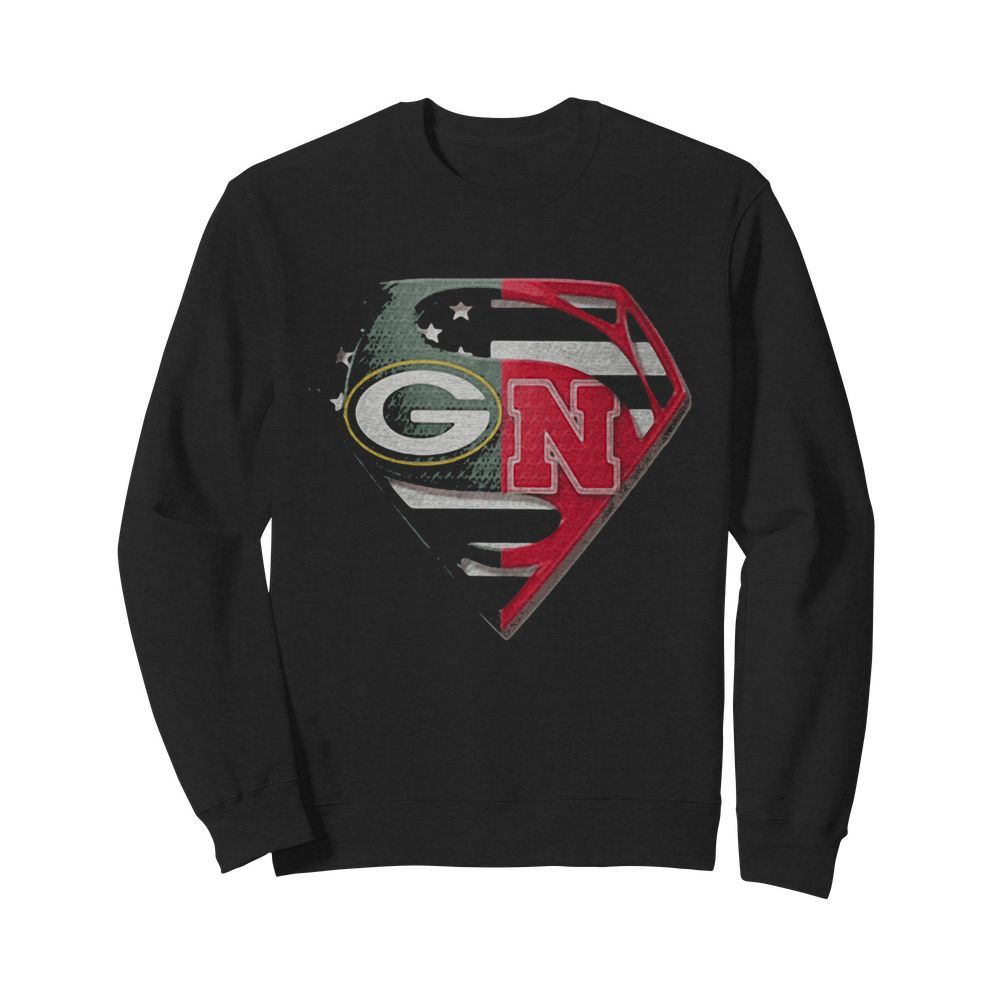 Superhero green bay packers and nebraska cornhuskers diamond american flag independence day  Unisex Sweatshirt