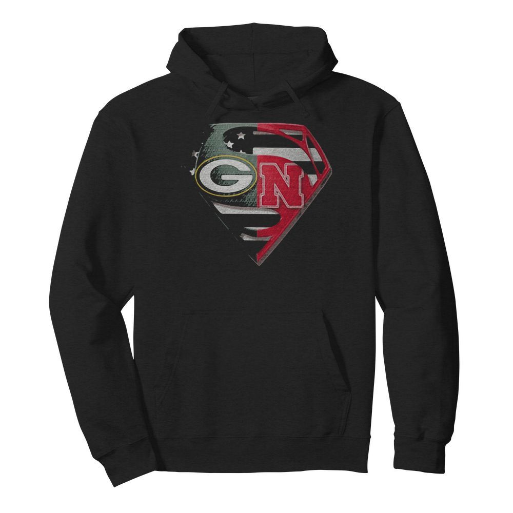 Superhero green bay packers and nebraska cornhuskers diamond american flag independence day  Unisex Hoodie