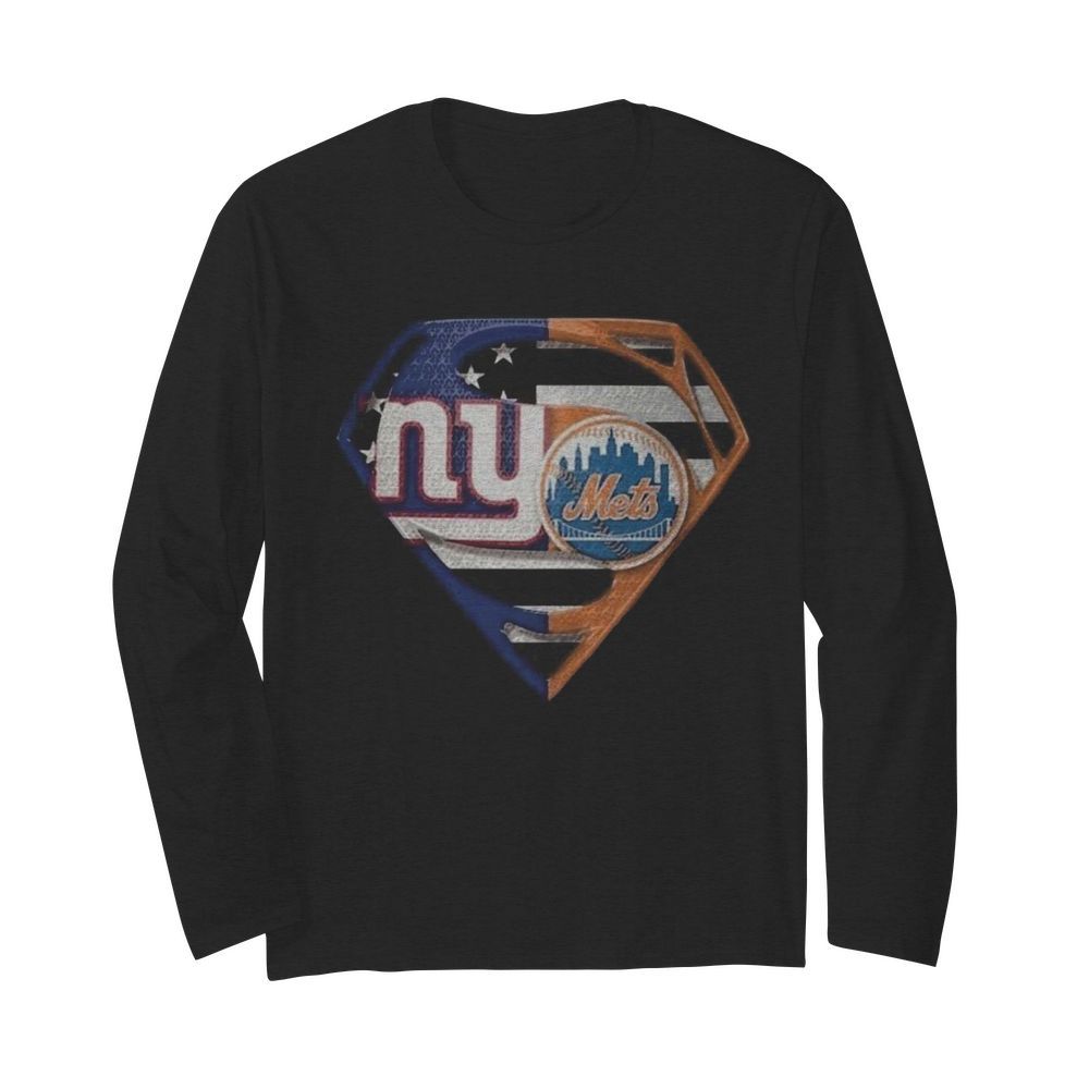 Superhero new york giants vs new york mets diamond american flag  Long Sleeved T-shirt 