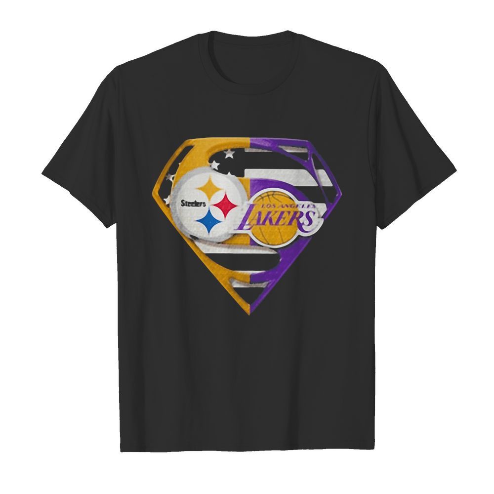 Superhero pittsburgh steelers and los angeles lakers diamond american flag independence day shirt