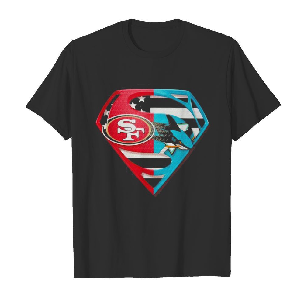 Superhero san francisco 49ers and san jose shark diamond american flag independence day shirt