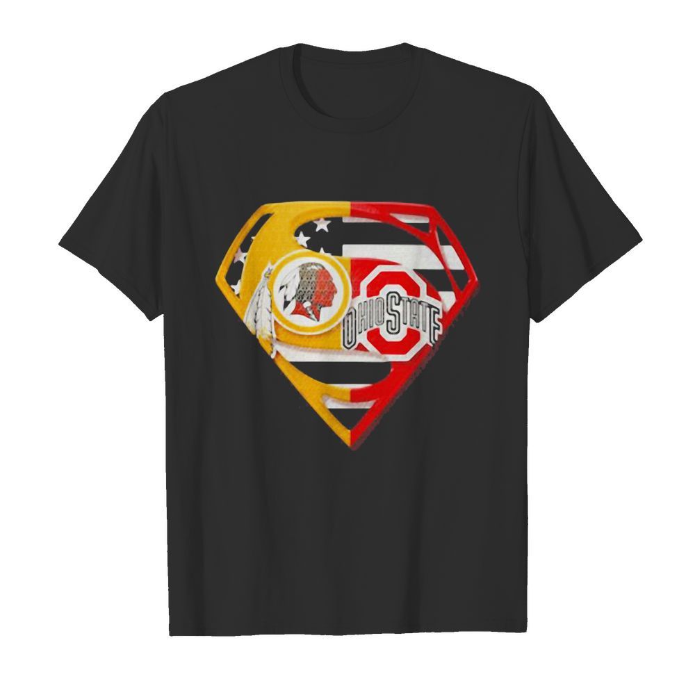 Superhero washington redskins and ohio state buckeyes diamond american flag shirt