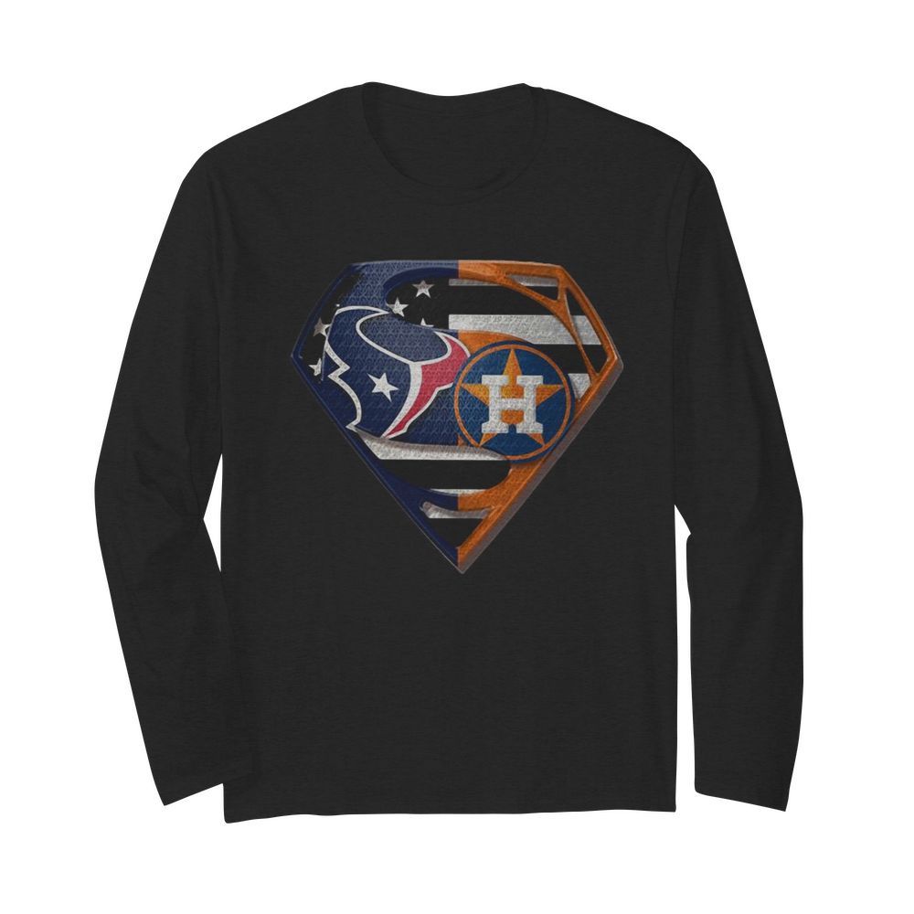 Superman Houston Texans And Houston Astros  Long Sleeved T-shirt 