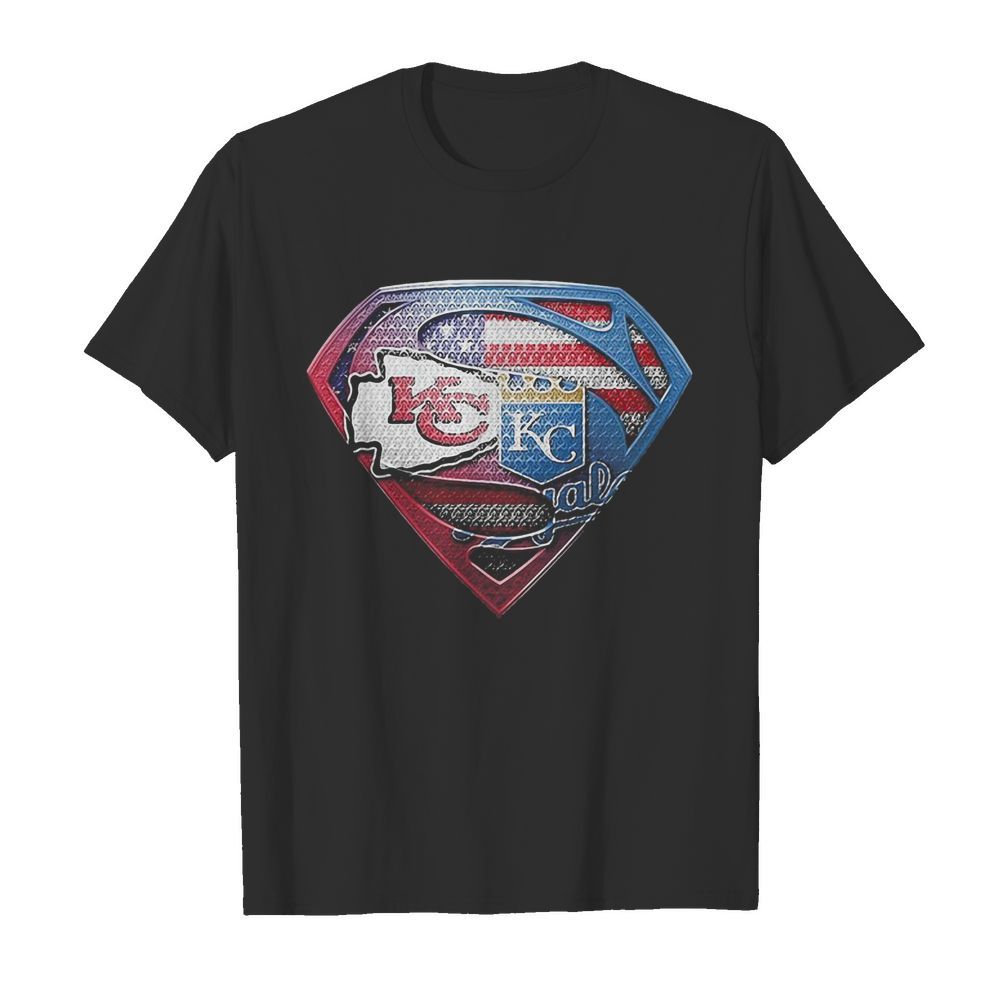 Superman kansas city chiefs and kansas city royals american flag independence day shirt