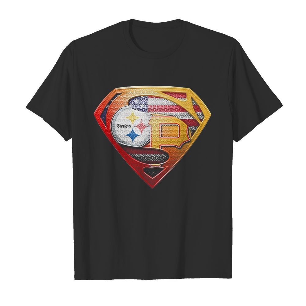 Superman pittsburgh steelers vs pittsburgh pirates cap american flag independence day shirt