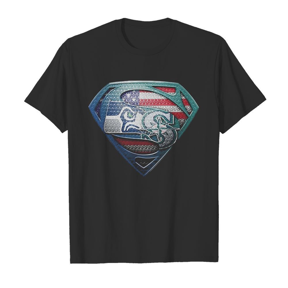 Superman seattle seahawks and seattle mariners american flag independence day shirt