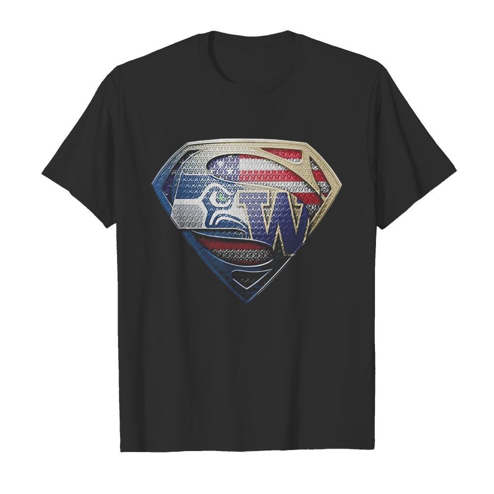 Superman seattle seahawks and washington huskies american flag independence day shirt