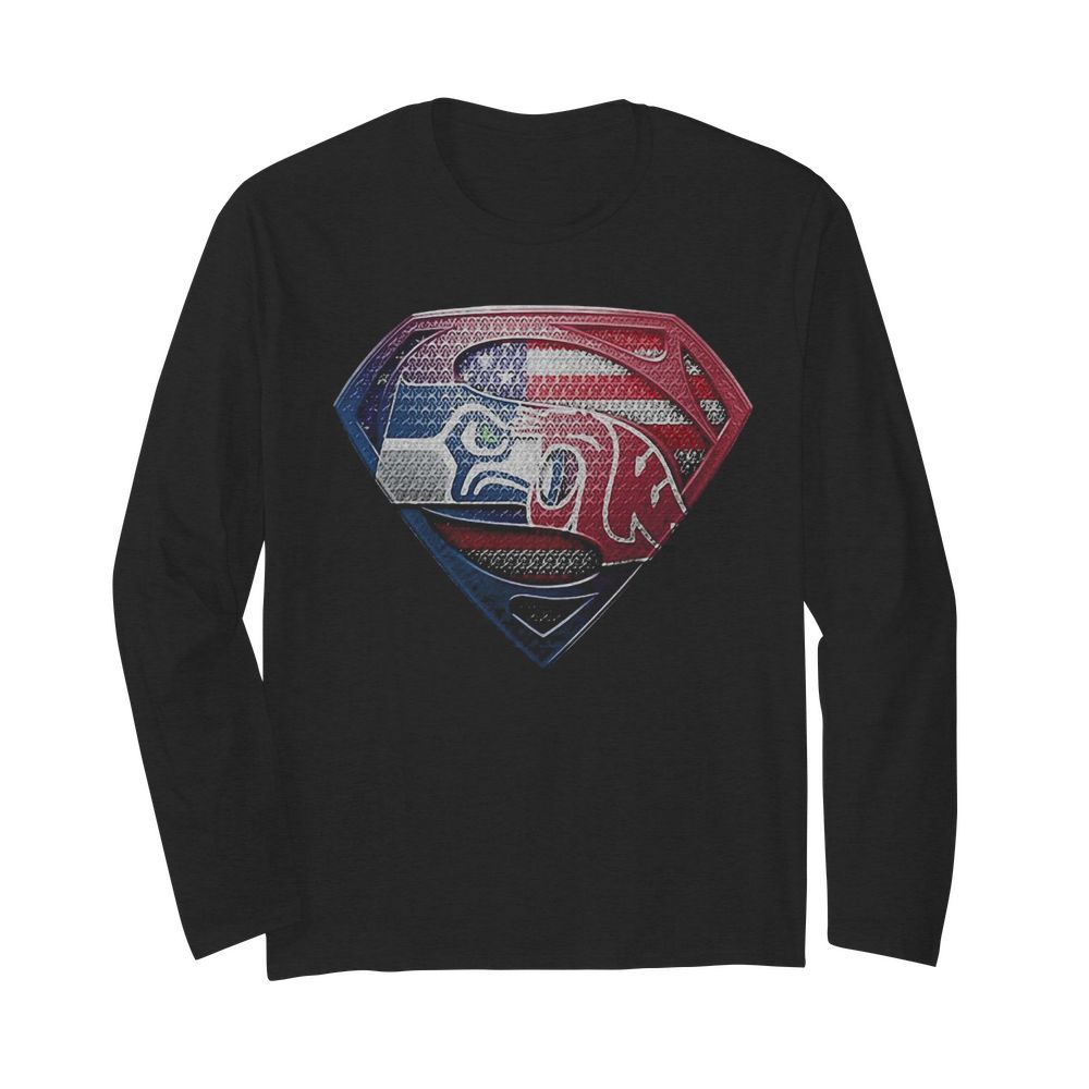 Superman seattle seahawks and washington state cougars american flag independence day  Long Sleeved T-shirt 