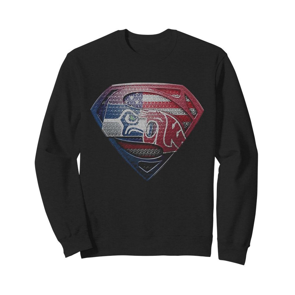 Superman seattle seahawks and washington state cougars american flag independence day  Unisex Sweatshirt