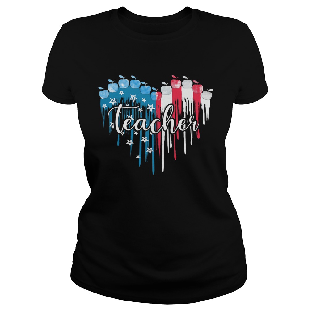 Teacher heart American flag veteran Independence Day  Classic Ladies