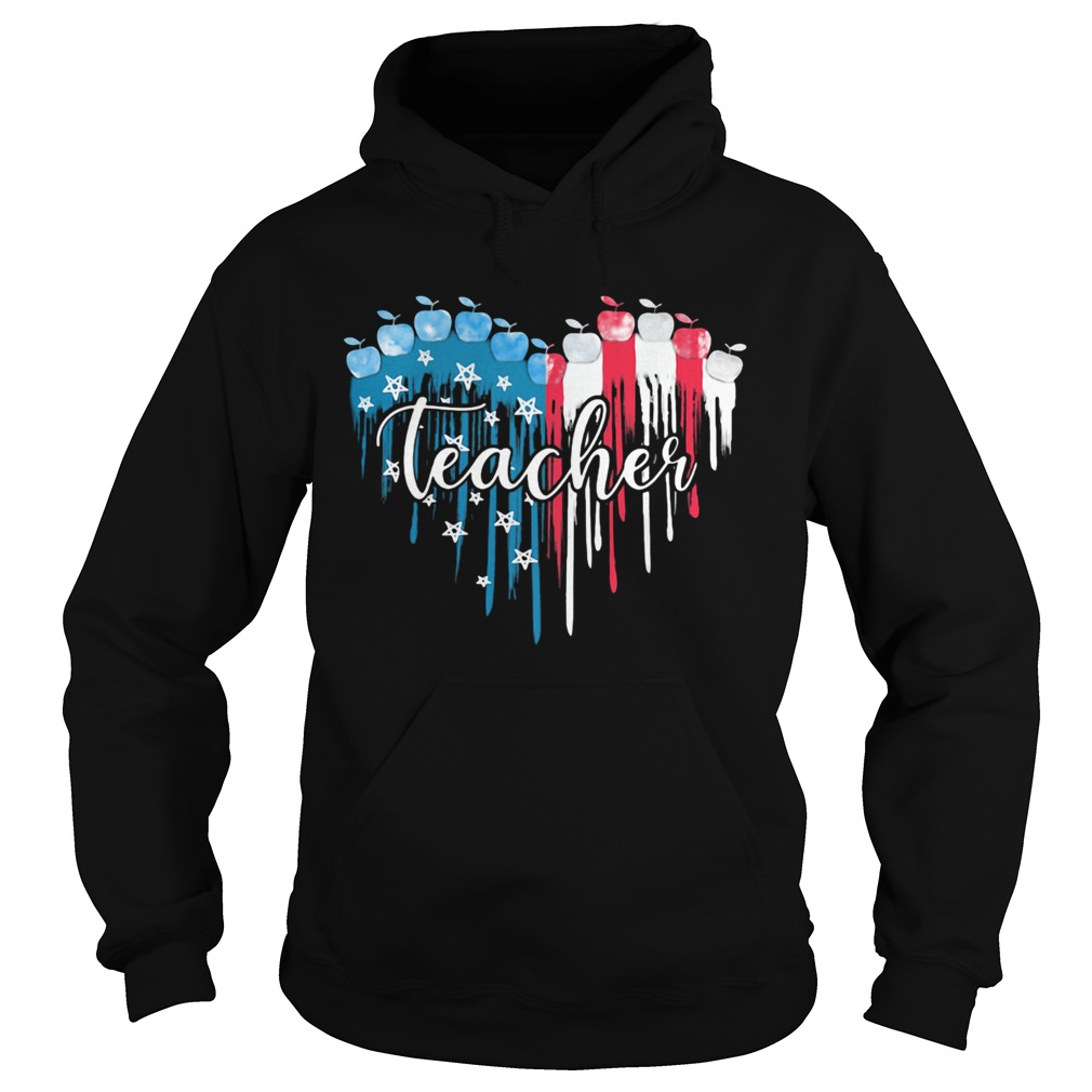 Teacher heart American flag veteran Independence Day  Hoodie