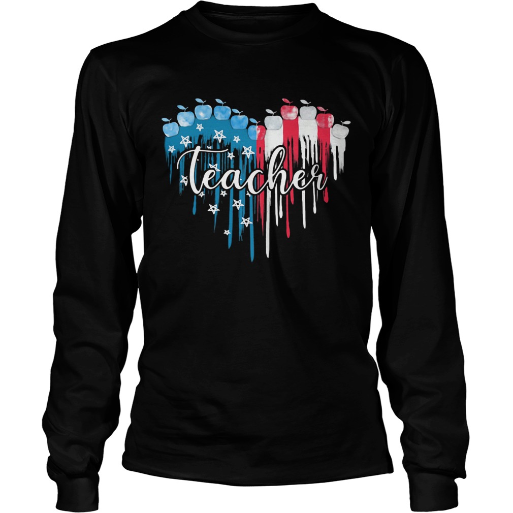 Teacher heart American flag veteran Independence Day  Long Sleeve