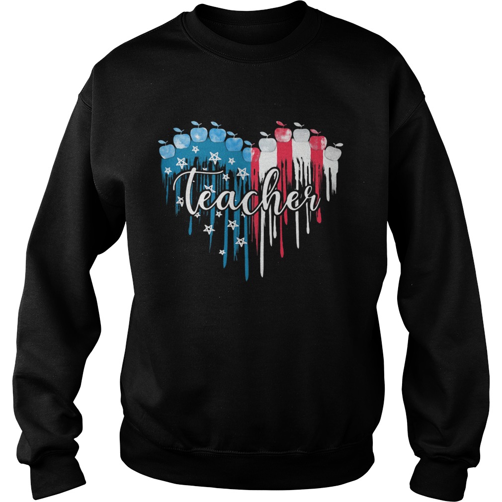 Teacher heart American flag veteran Independence Day  Sweatshirt