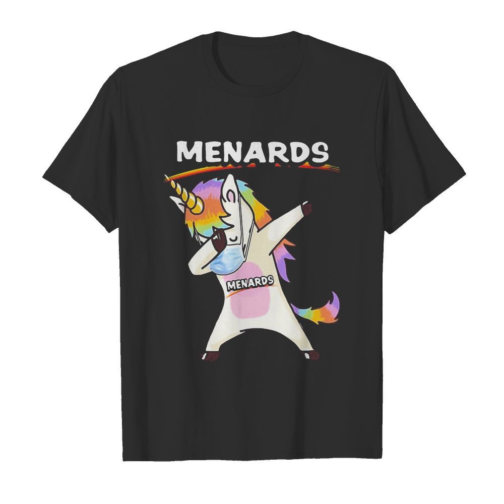 Unicorn mask menards logo shirt