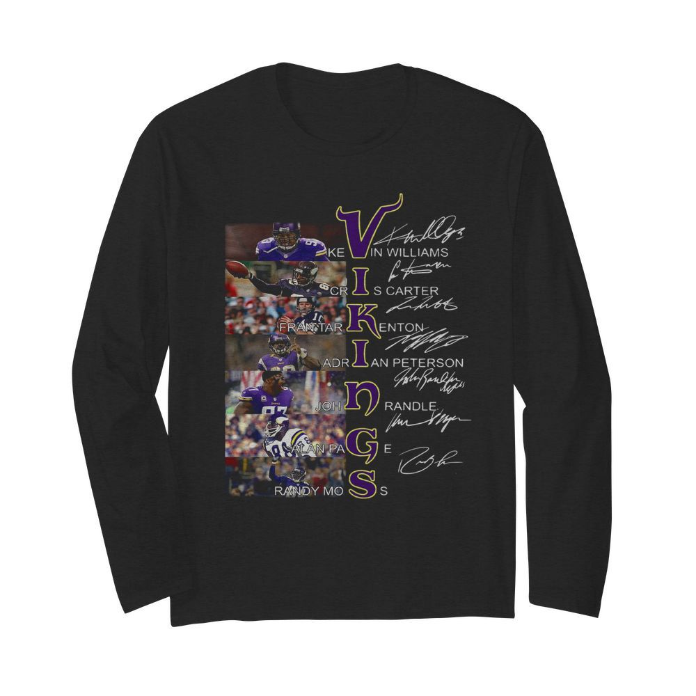 Viking Kevin Williams Cris Carter Fran Tarkenton Signatures  Long Sleeved T-shirt 