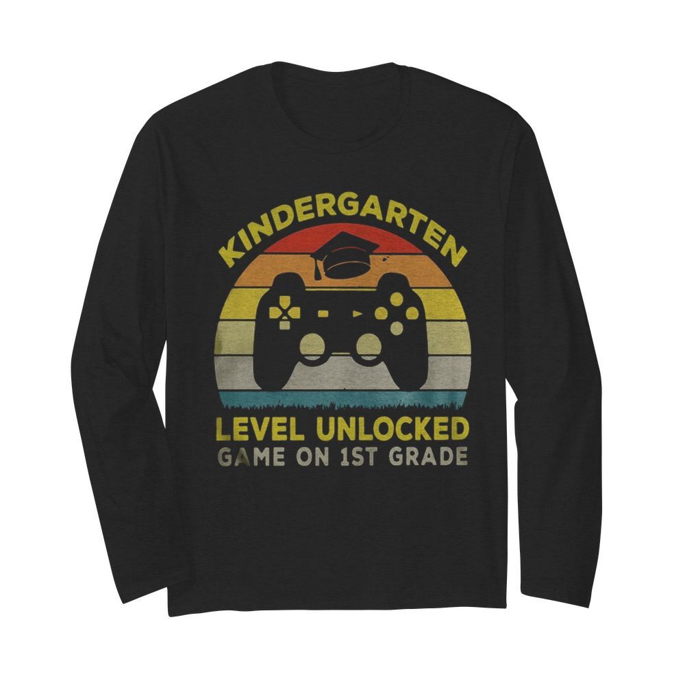 Vintage Kindergarten Level Unlocked Game On 1st Grade  Long Sleeved T-shirt 