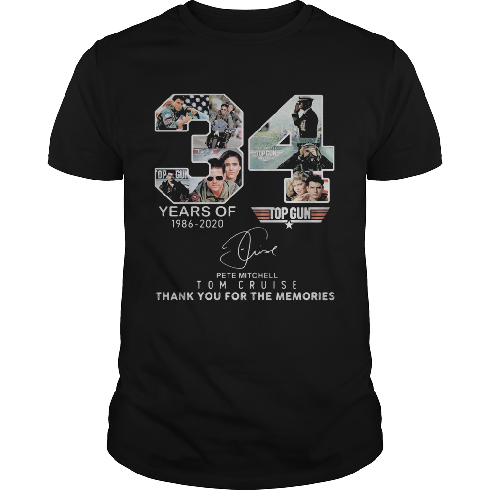 34 years of 1986 2020 top gun pete mitchell tom cruise thank you for the memories signature shirt