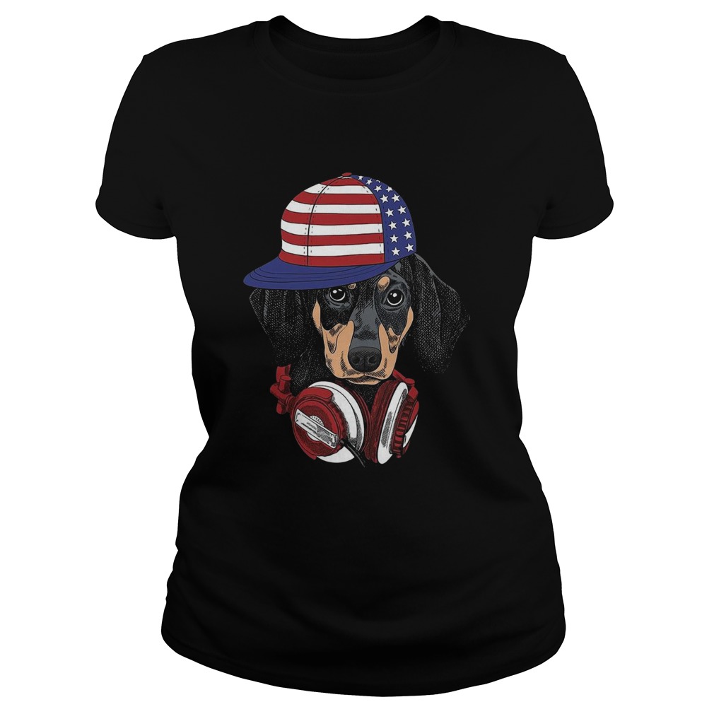 4 Of July Dachshund Listening Music  Classic Ladies