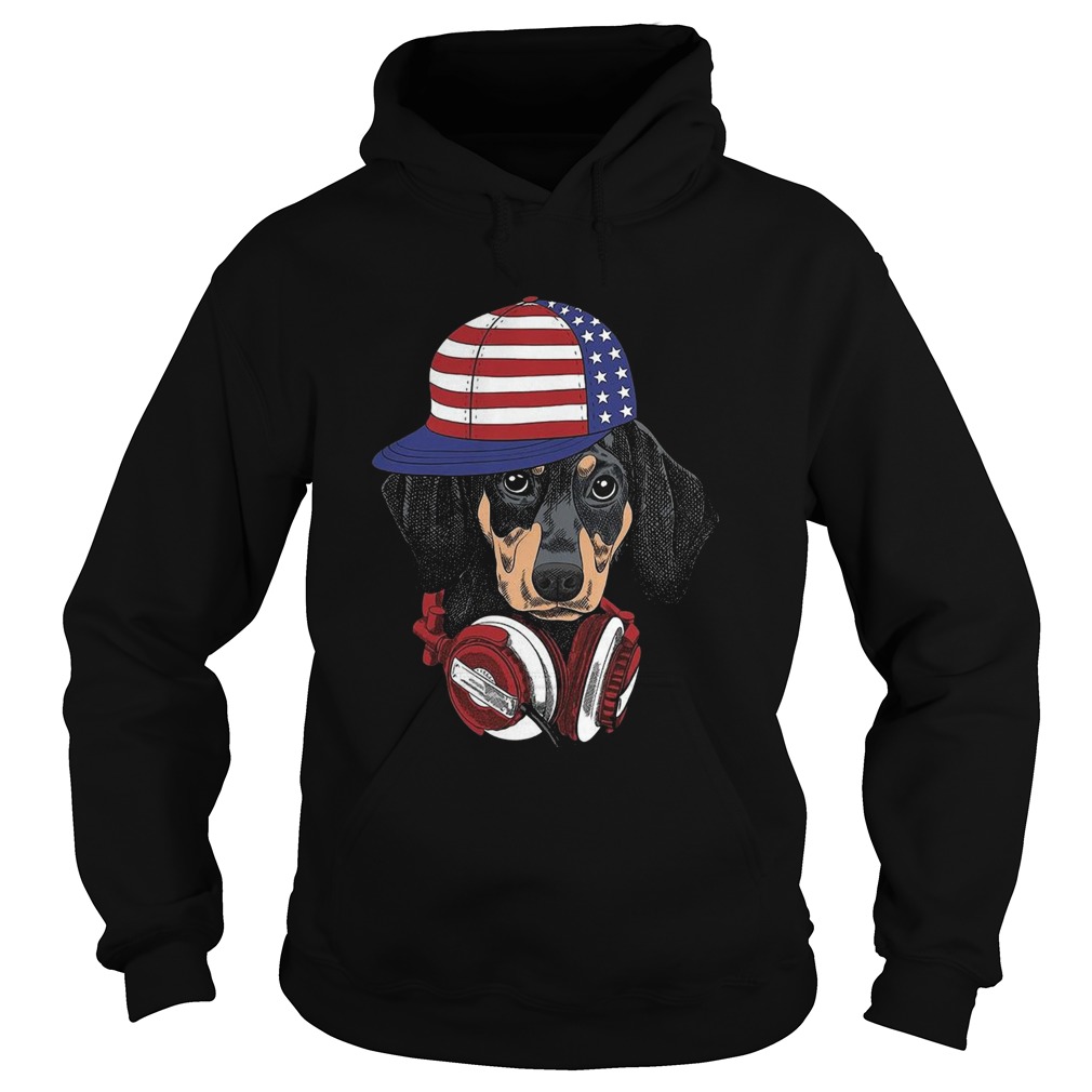 4 Of July Dachshund Listening Music  Hoodie