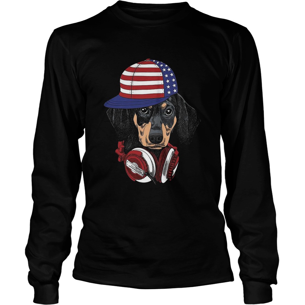 4 Of July Dachshund Listening Music  Long Sleeve