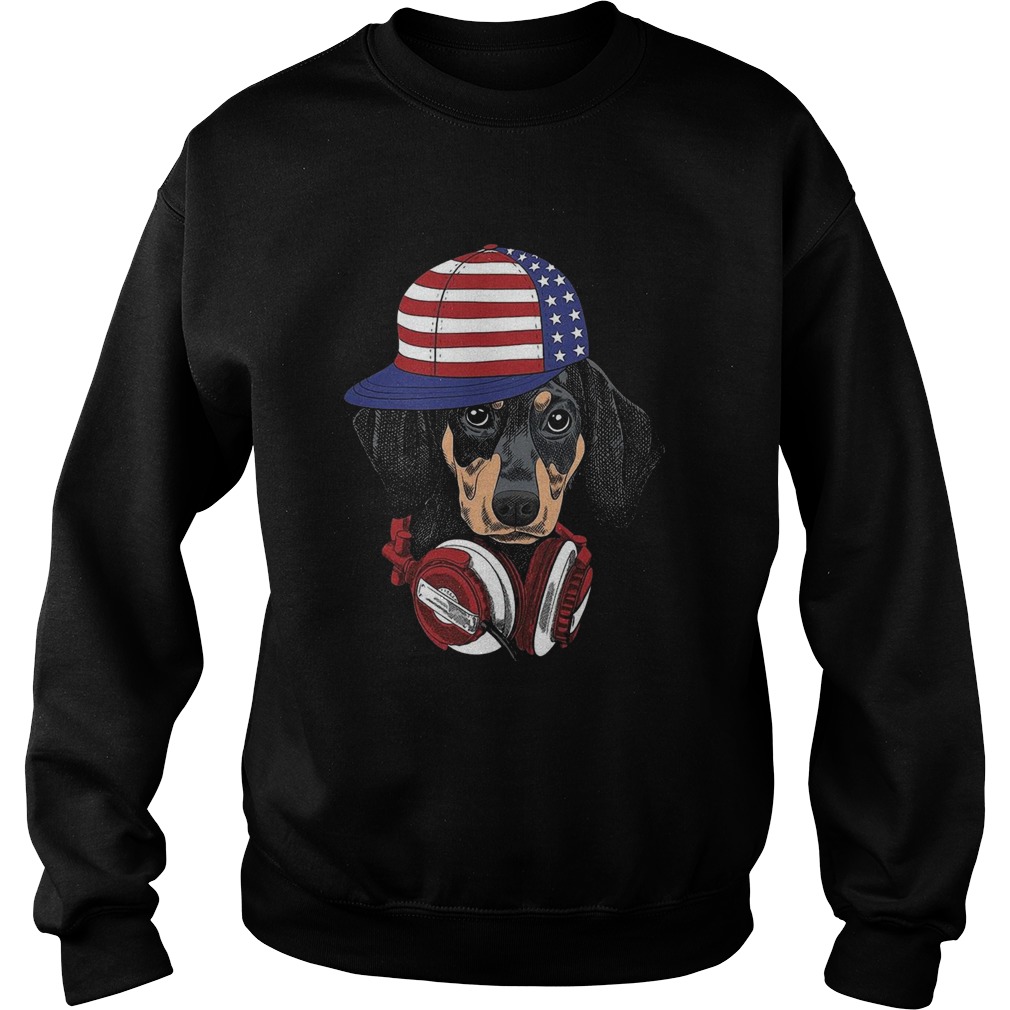 4 Of July Dachshund Listening Music  Sweatshirt