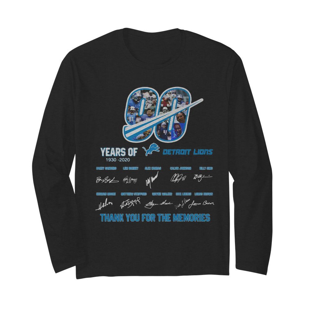 90 years of 1930 2020 detroit lions thank you for the memories signatures  Long Sleeved T-shirt 