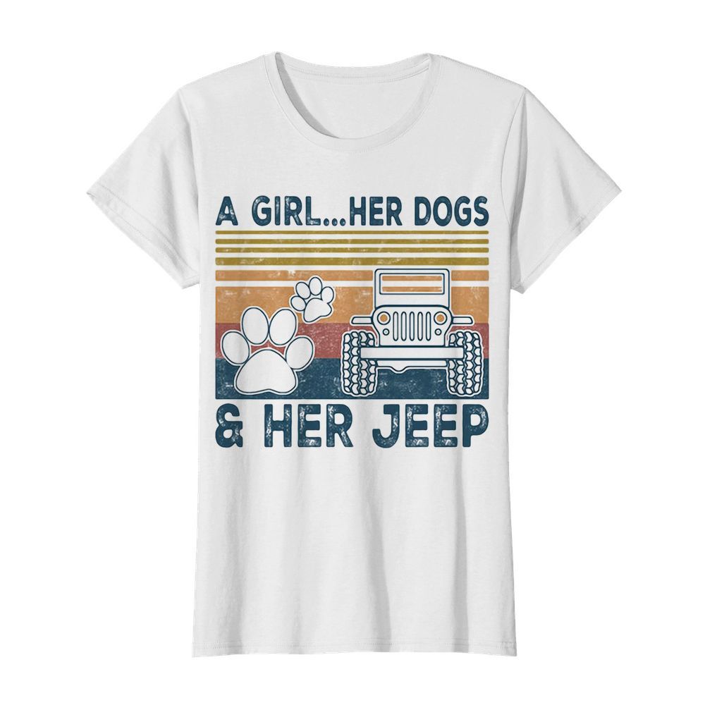 A girl her dogs her jeep vintage retro  Classic Women's T-shirt