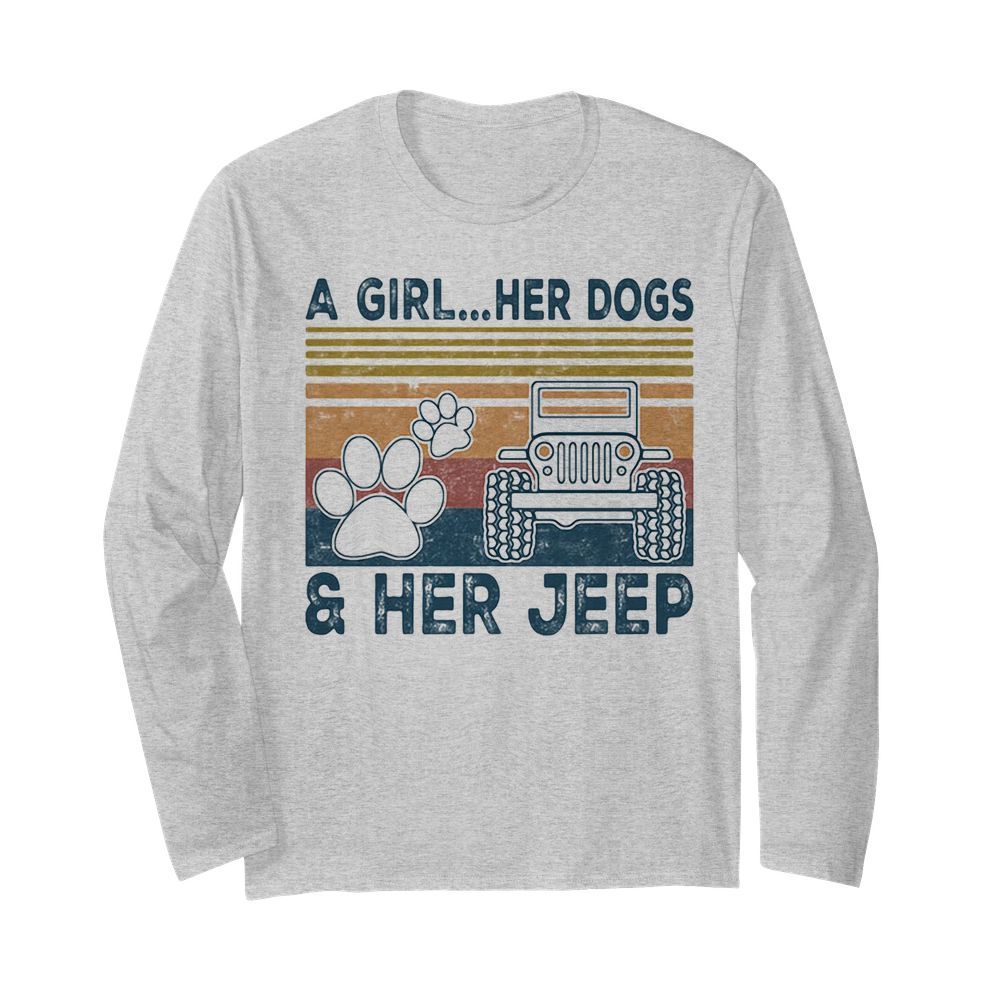 A girl her dogs her jeep vintage retro  Long Sleeved T-shirt 