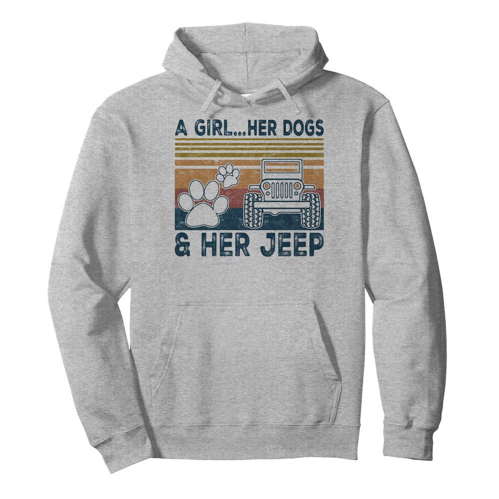 A girl her dogs her jeep vintage retro  Unisex Hoodie