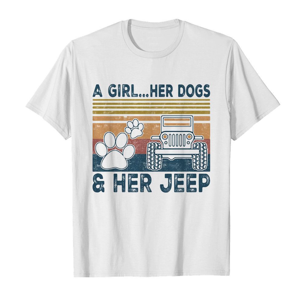 A girl her dogs her jeep vintage retro  Classic Men's T-shirt