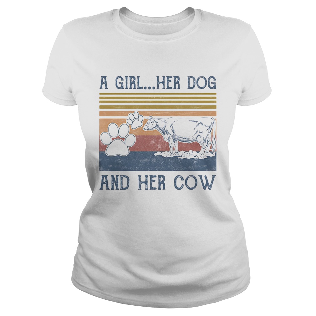 A girl her paw dog and her cow vintage retro  Classic Ladies