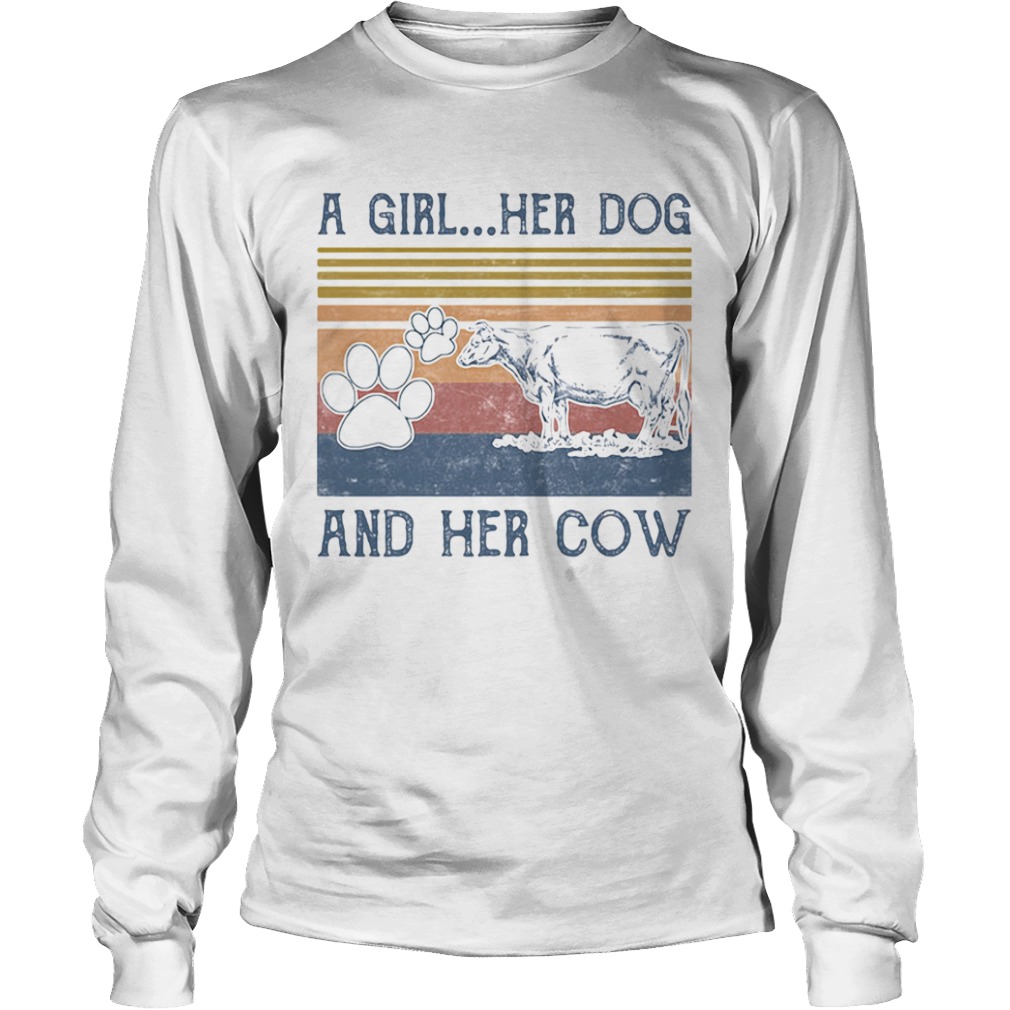 A girl her paw dog and her cow vintage retro  Long Sleeve