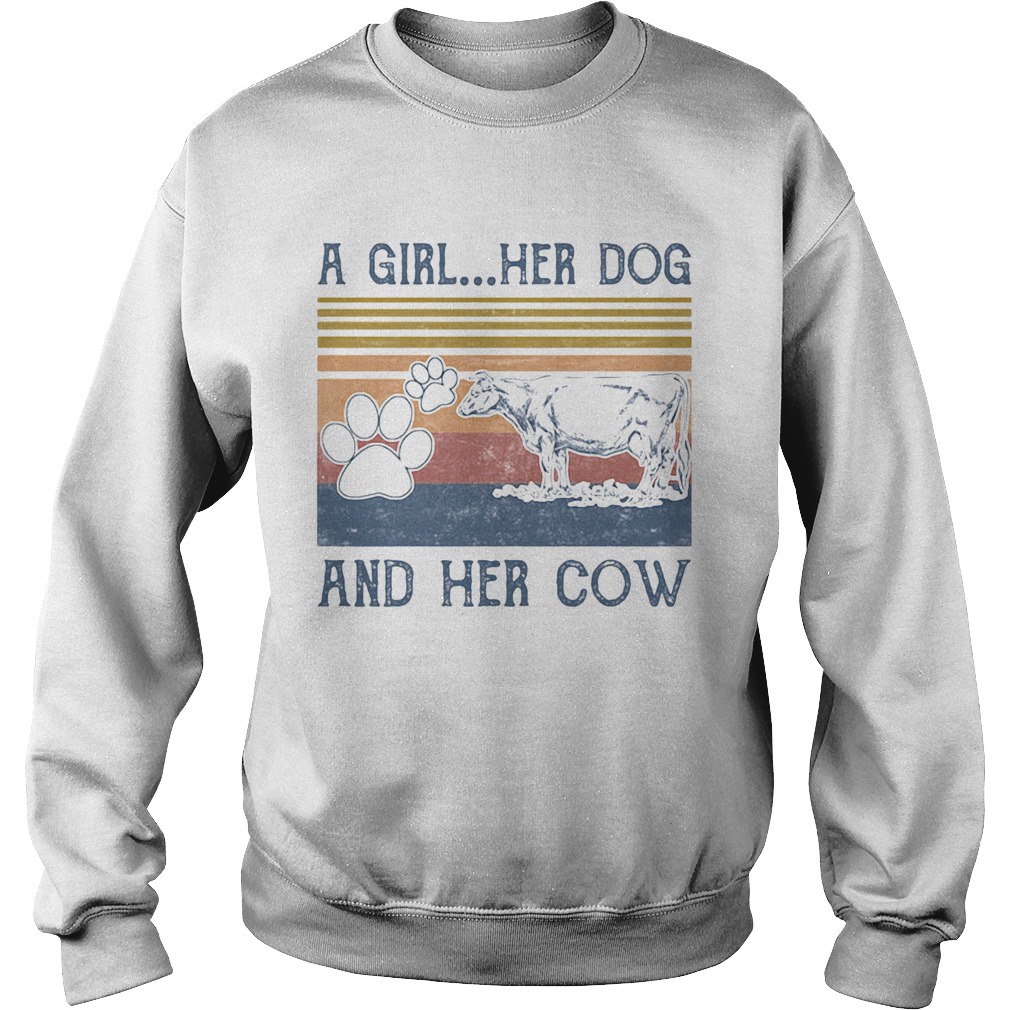 A girl her paw dog and her cow vintage retro  Sweatshirt