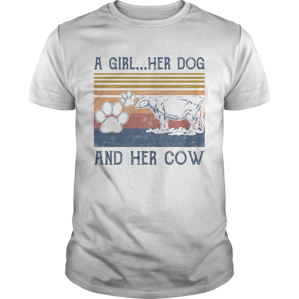 A girl her paw dog and her cow vintage retro  Unisex