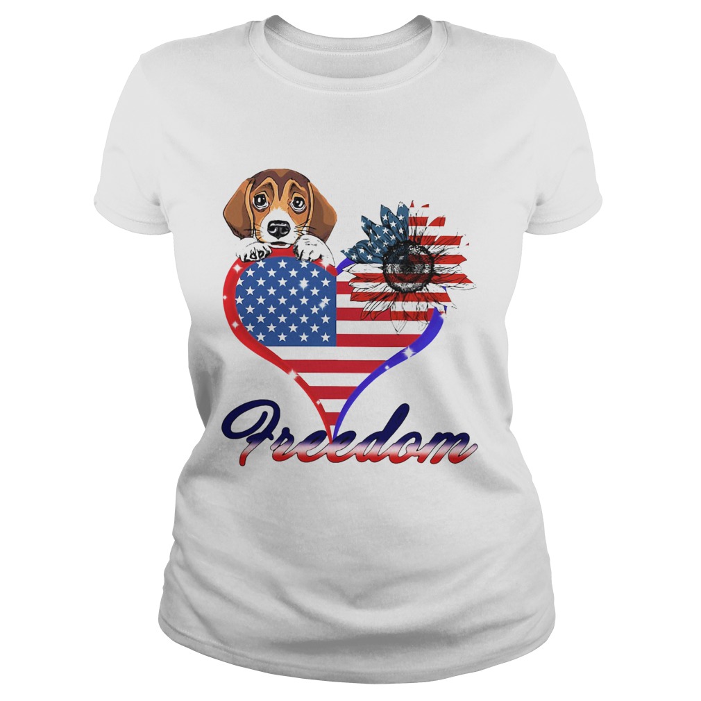 Beagle Dog Sunflower Heart American Flag Freedom  Classic Ladies