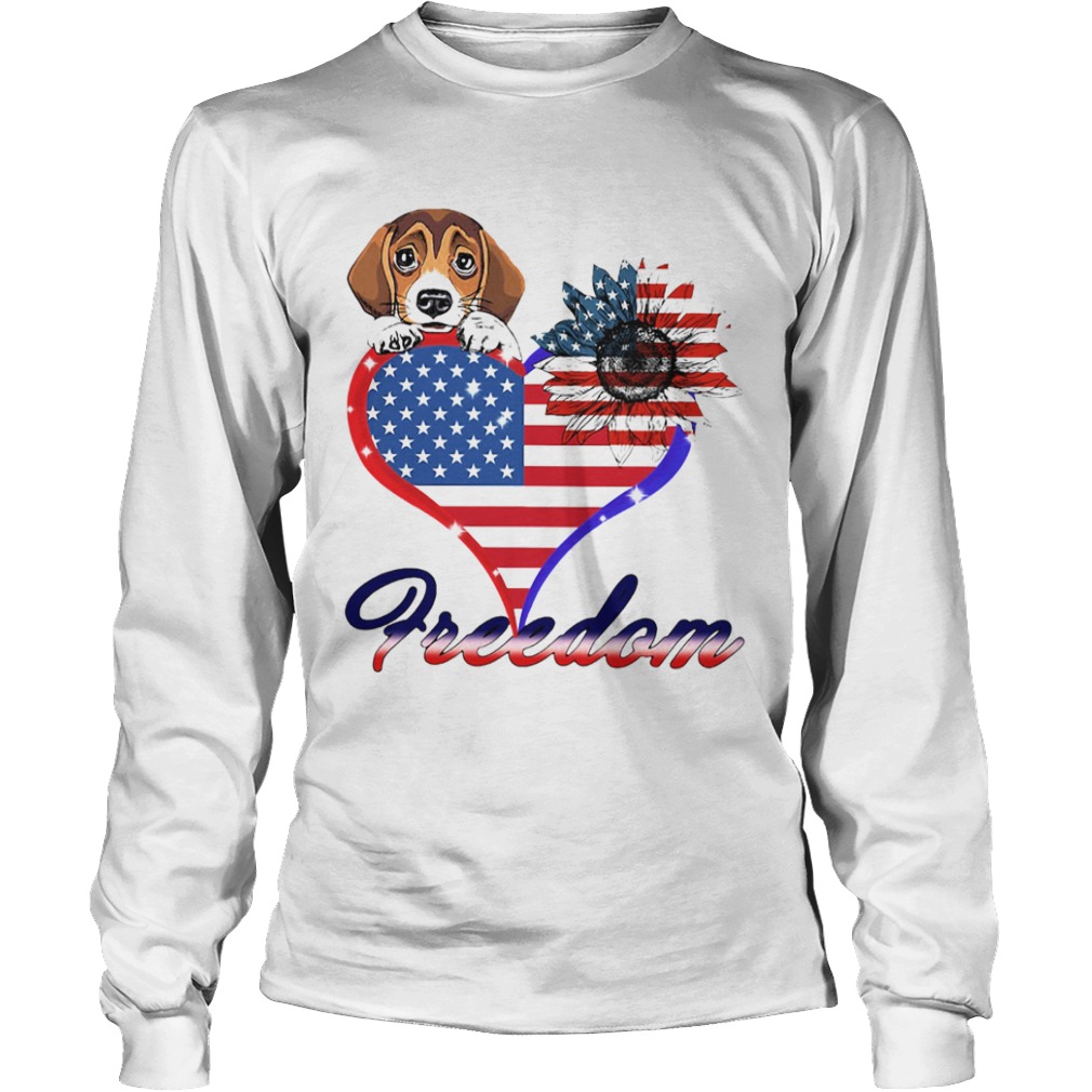 Beagle Dog Sunflower Heart American Flag Freedom  Long Sleeve