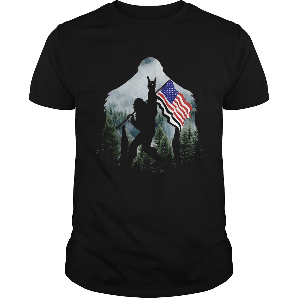 Bigfoot Into The Forest American Flag shirt