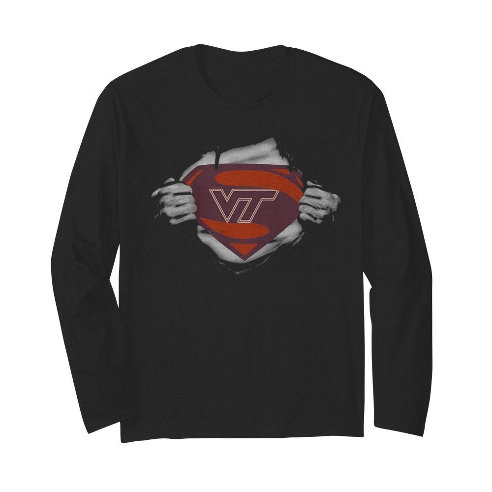 Blood insides superman virginia tech hokies football  Long Sleeved T-shirt 