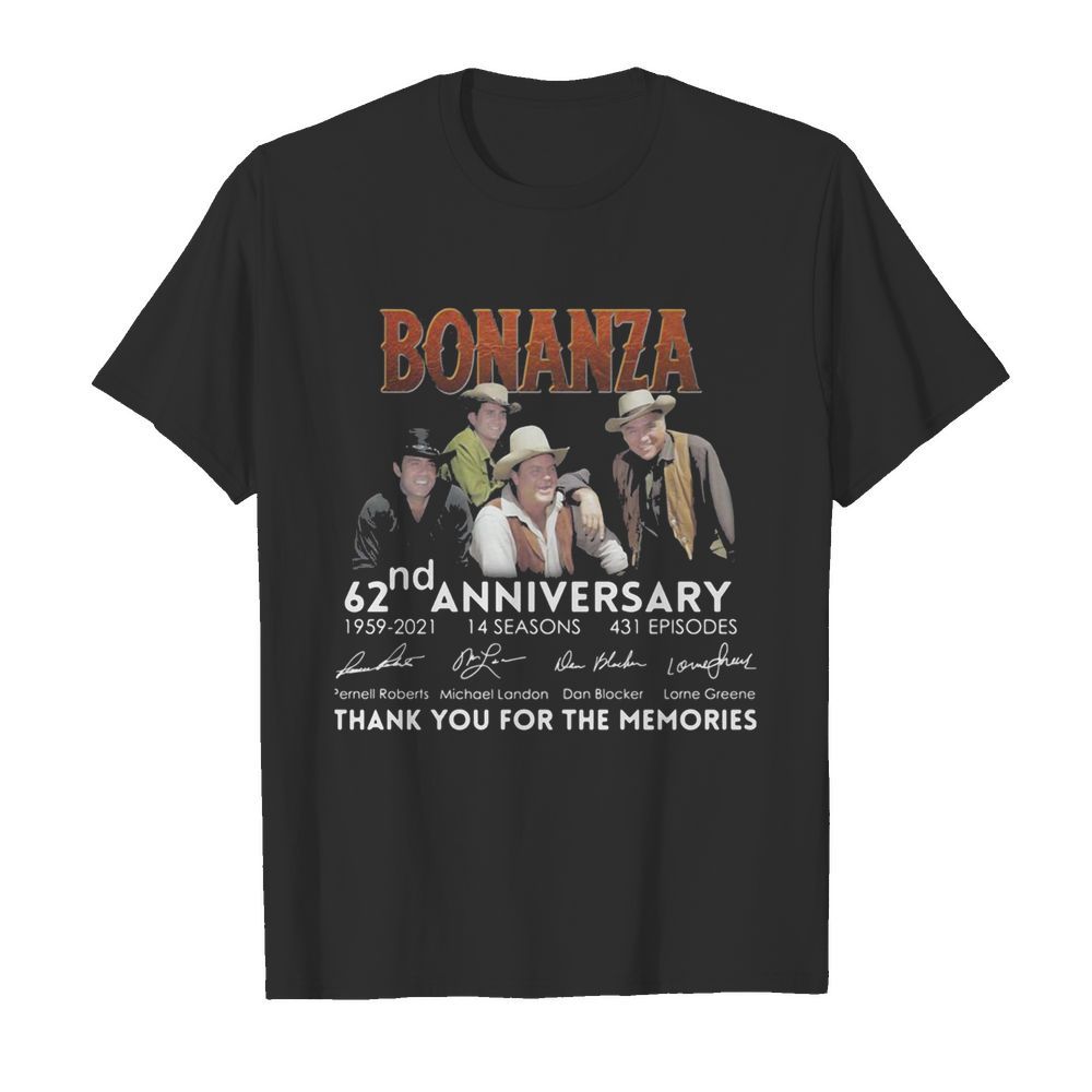 Bonanza 62nd anniversary 1959 2021 14 seasons 431 episodes thank you for the memories signature guitar shirt